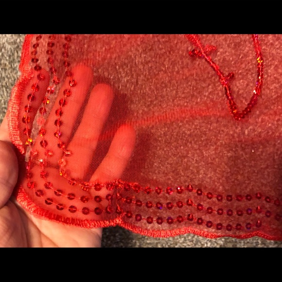 Embroidered Embellished Sequins  Paillettes Scarf Shawl 40,5 x40,5 Chic red mesh - Picture 8 of 13